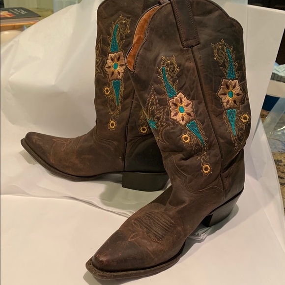 JB Dillon cowboy embroidered boots, teal and gold. Size 9 1/2. Women’s - Picture 3 of 8